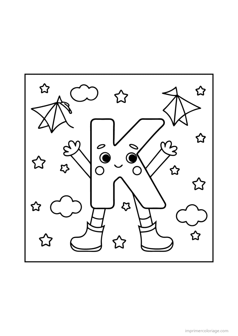 coloriage lettre k bonhomme etoiles - dessin gratuit &agrave; imprimer