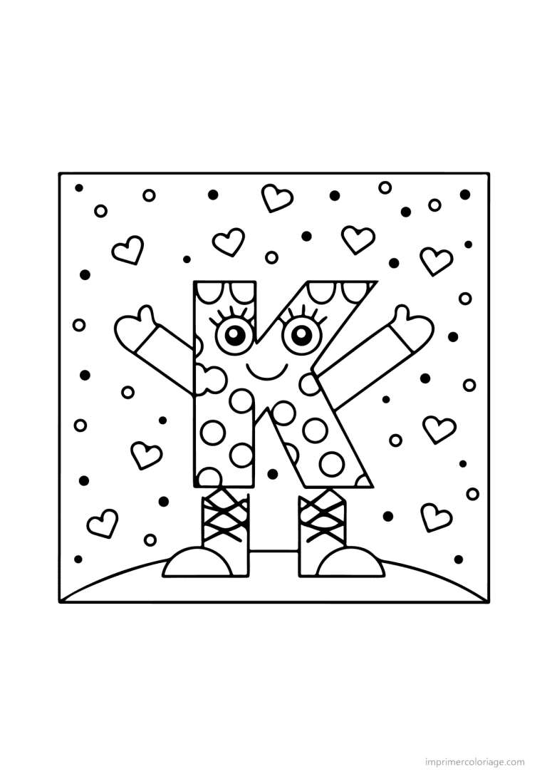 coloriage lettre k bonhomme fleurs - dessin gratuit &agrave; imprimer