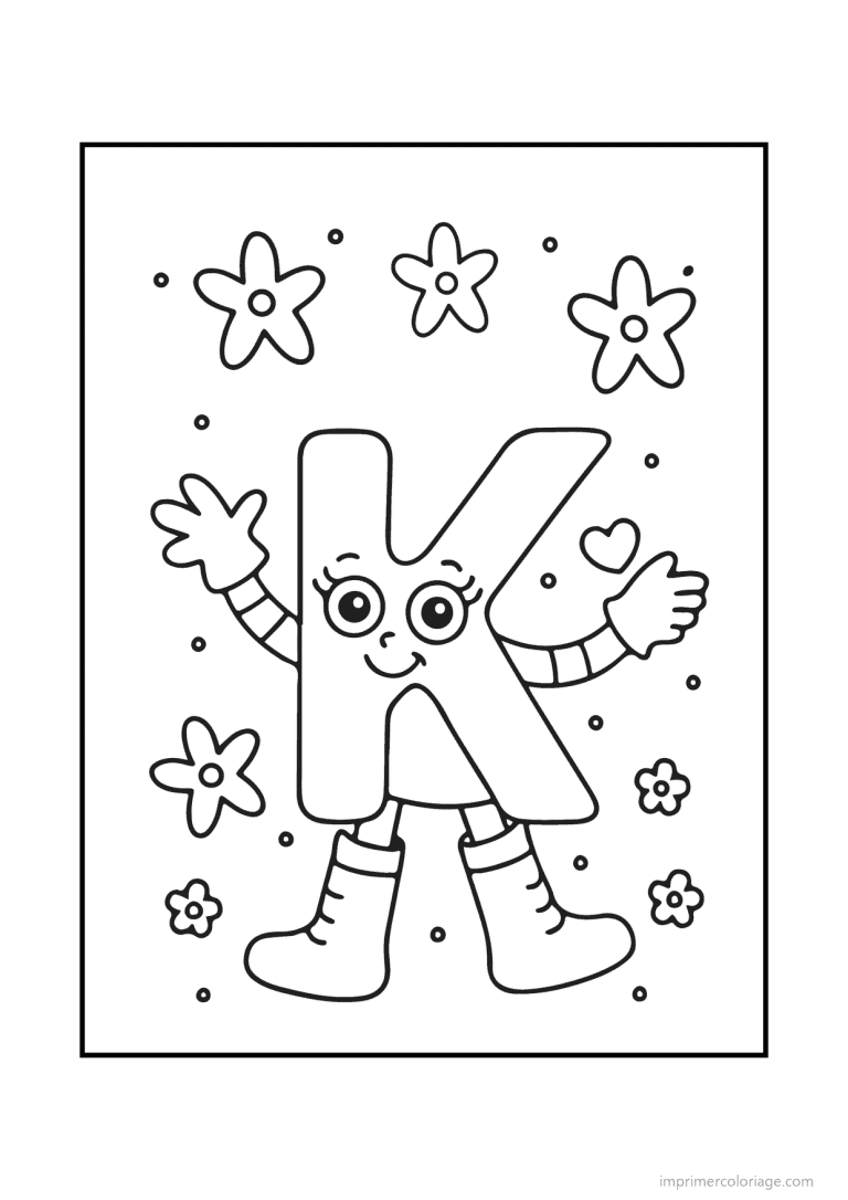 coloriage lettre k bonhomme souriant - dessin gratuit &agrave; imprimer