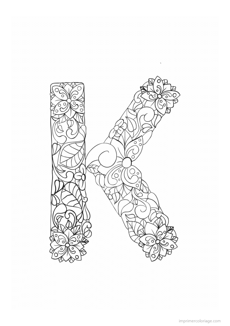 coloriage lettre k fleurs zen - dessin gratuit &agrave; imprimer