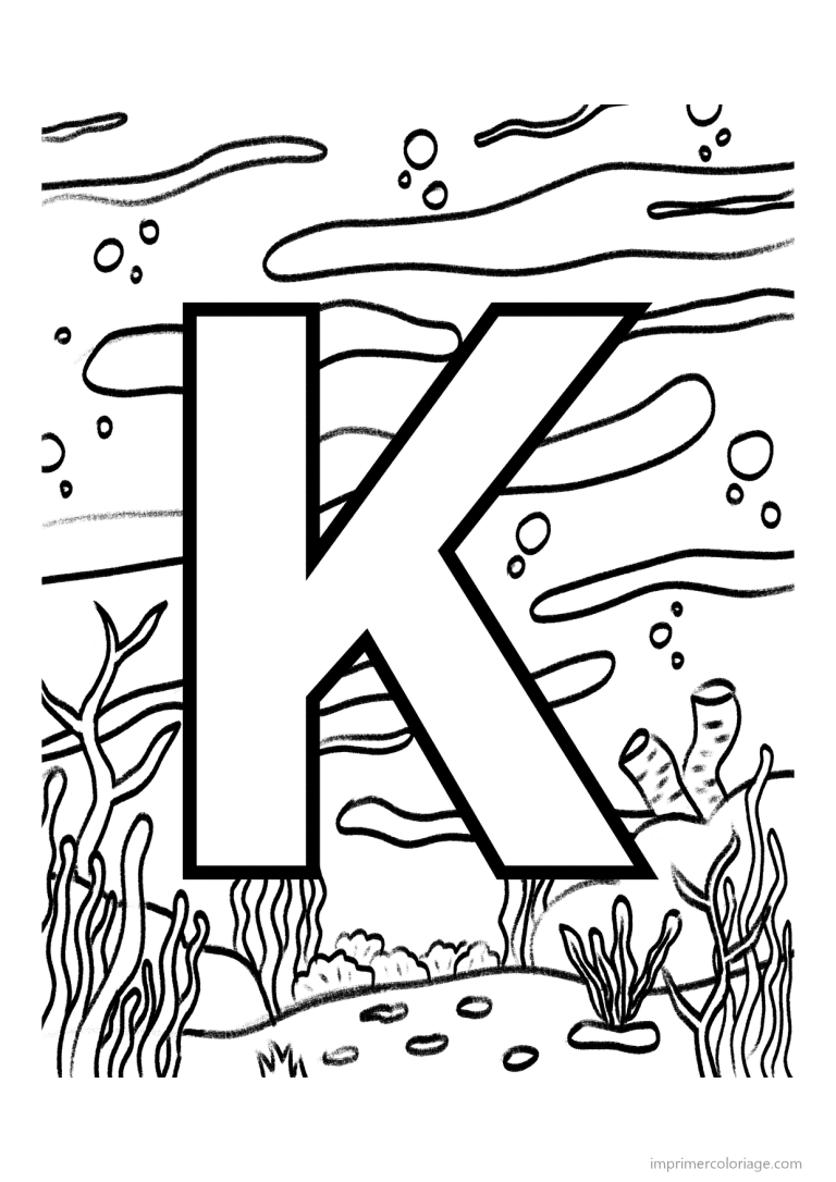 coloriage lettre k fond marin - dessin gratuit &agrave; imprimer
