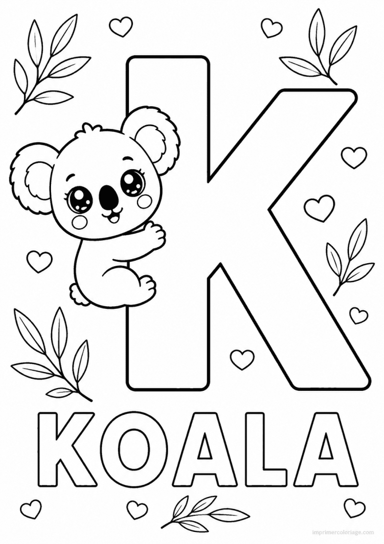 coloriage lettre k koala - dessin gratuit &agrave; imprimer