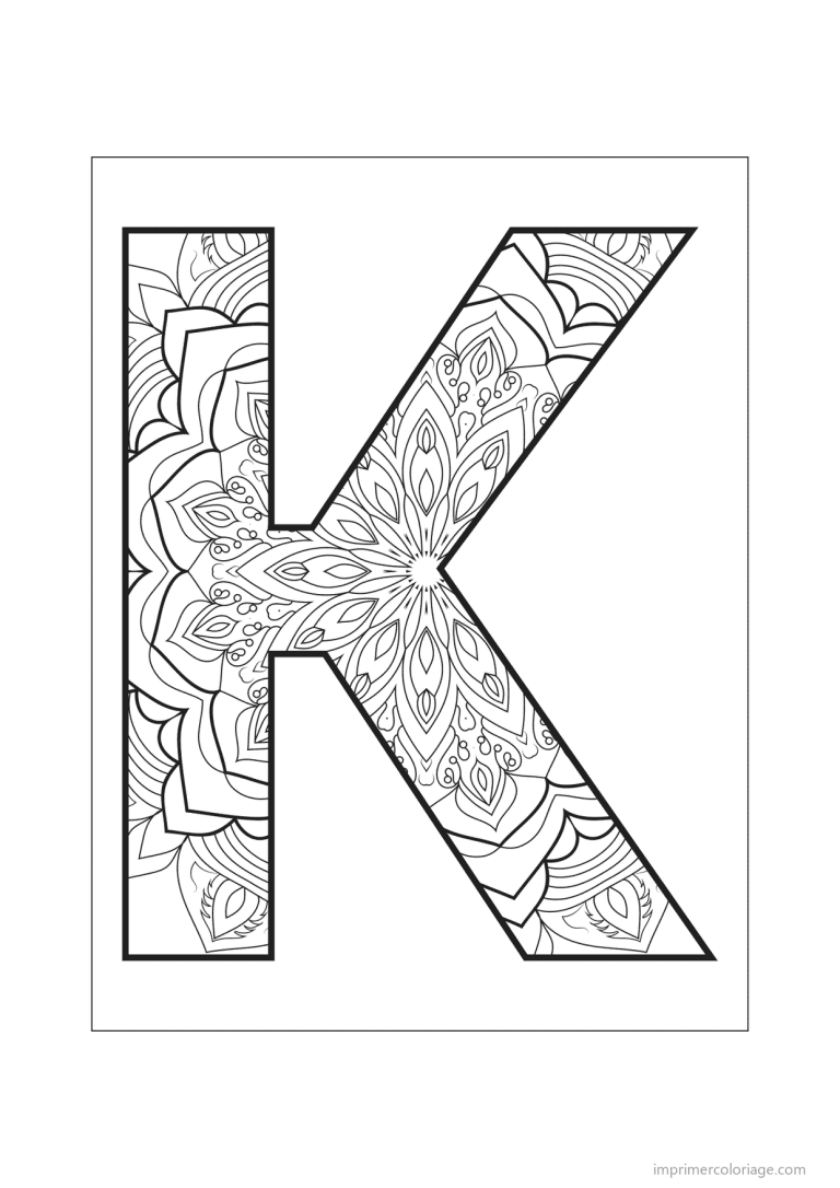 coloriage lettre k mandala fleuri - dessin gratuit &agrave; imprimer