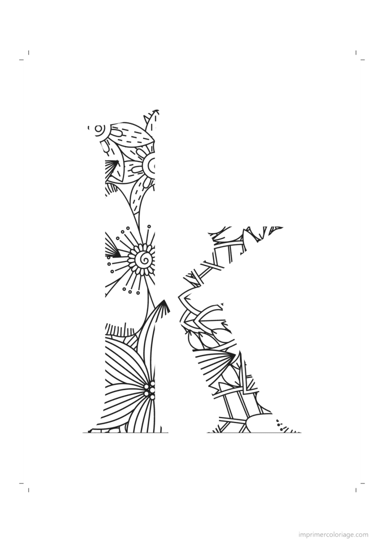 coloriage lettre k minuscule zentangle - dessin gratuit &agrave; imprimer