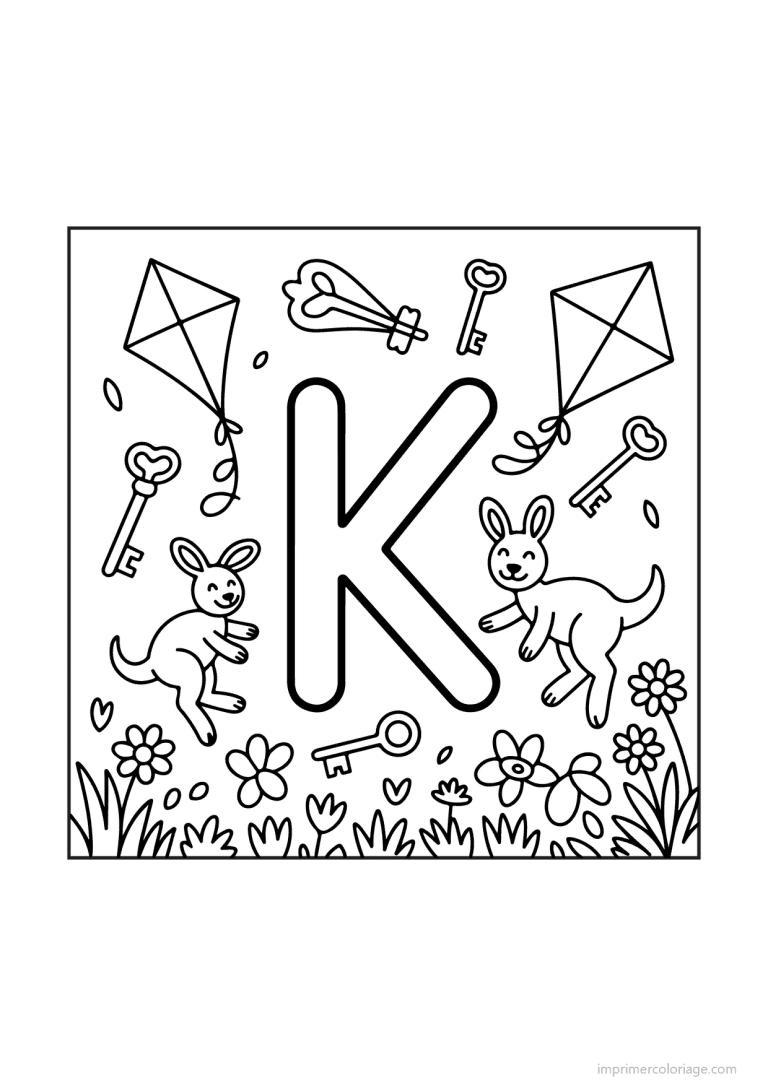 coloriage lettre k objets animaux - dessin gratuit &agrave; imprimer