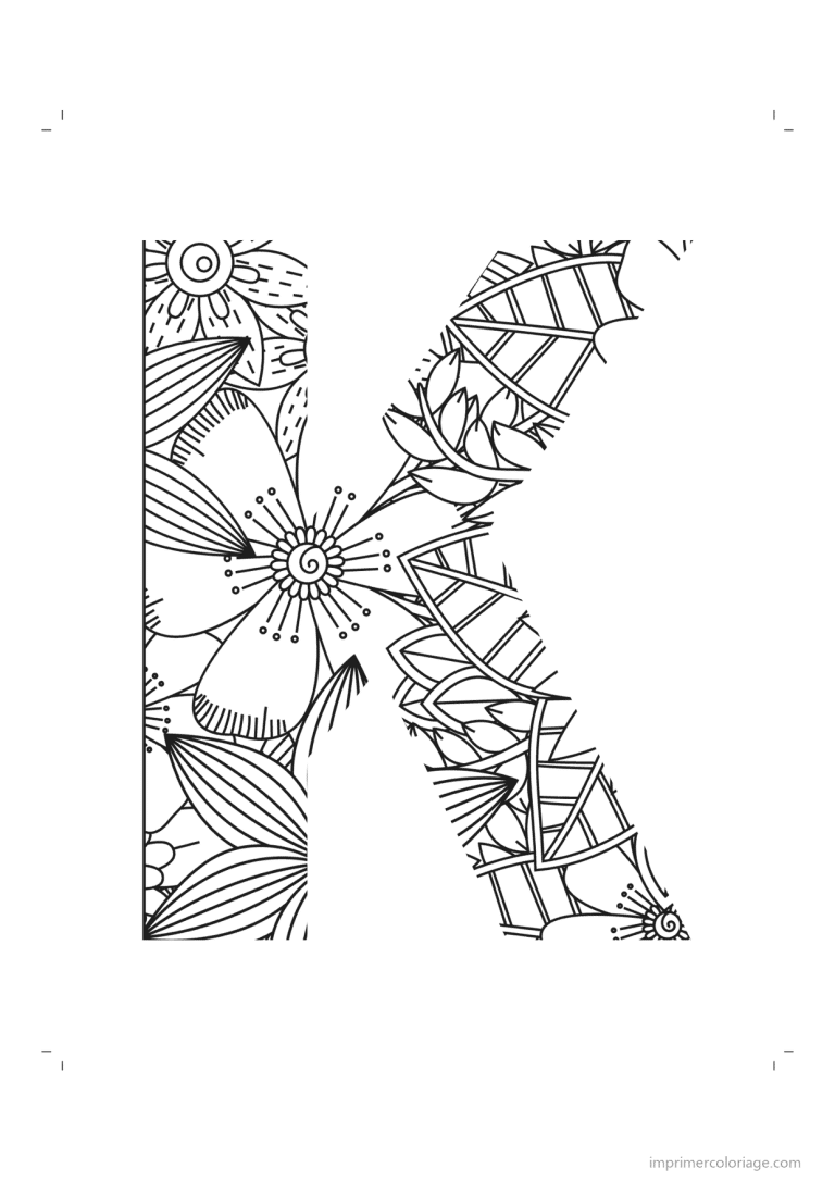 coloriage lettre k zentangle - dessin gratuit &agrave; imprimer