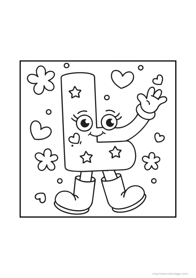 coloriage lettre l bonhomme doodle - dessin gratuit &agrave; imprimer