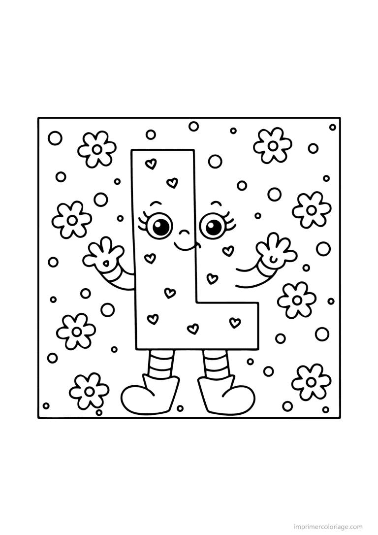 coloriage lettre l bonhomme fleurs - dessin gratuit &agrave; imprimer