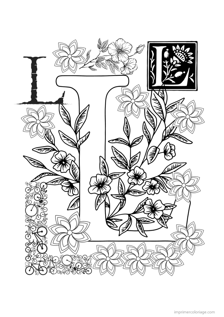 coloriage lettre l fleurs realistes - dessin gratuit &agrave; imprimer