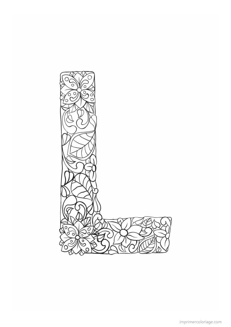 coloriage lettre l fleurs zen - dessin gratuit &agrave; imprimer