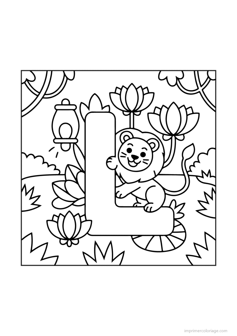 coloriage lettre l scene illustree - dessin gratuit &agrave; imprimer