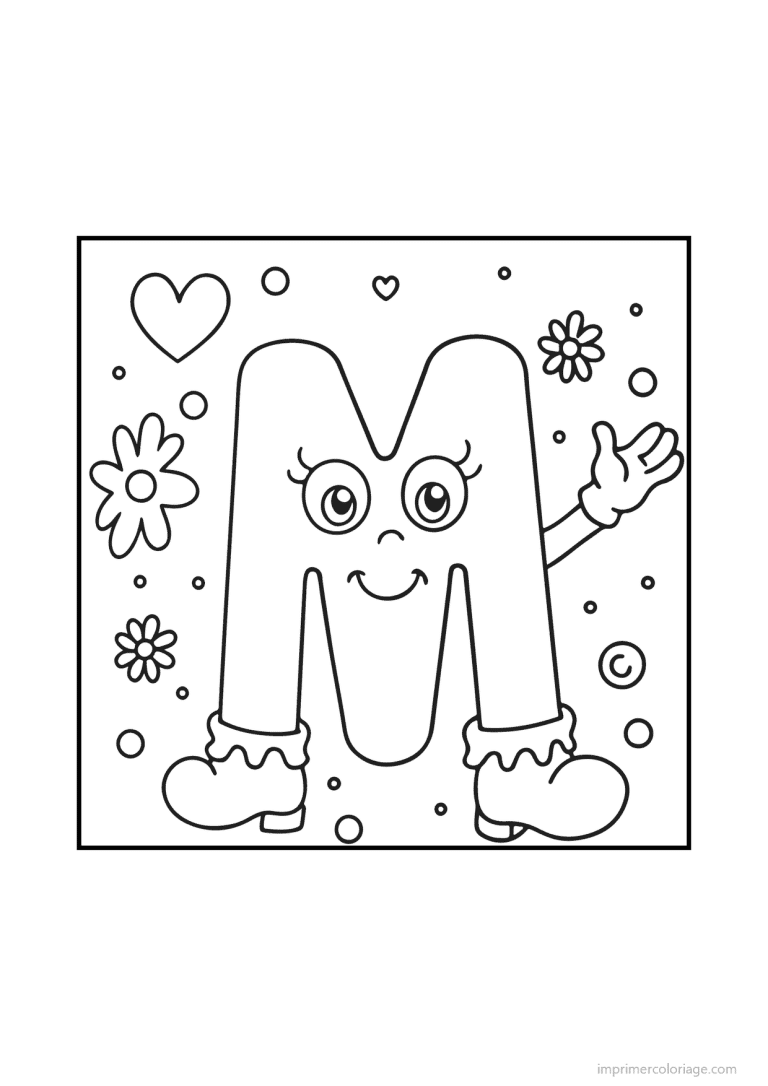 coloriage lettre m bonhomme doodle - dessin gratuit &agrave; imprimer