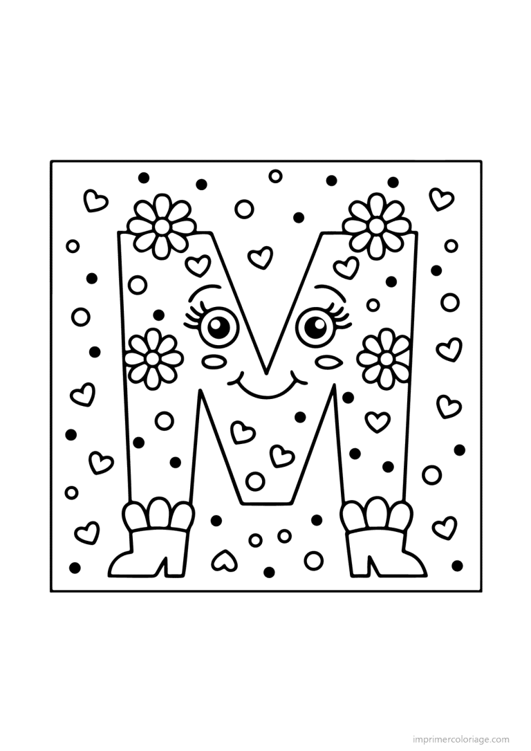 coloriage lettre m bonhomme fleurs - dessin gratuit &agrave; imprimer