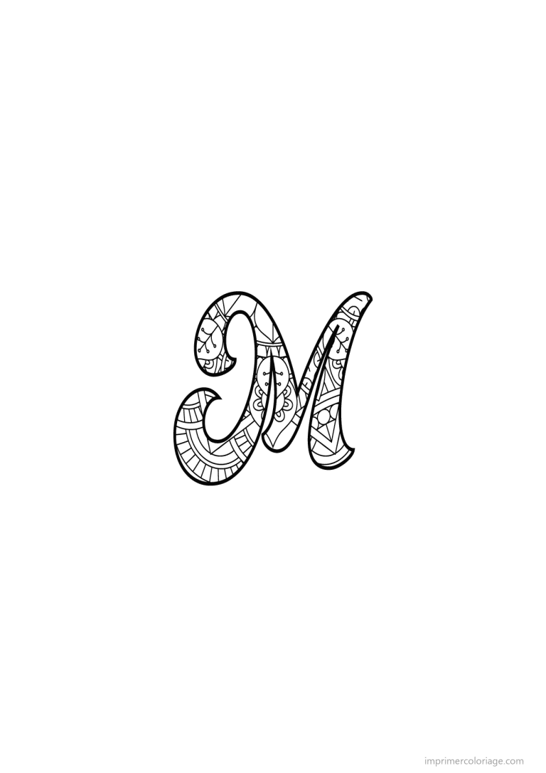coloriage lettre m calligraphie - dessin gratuit &agrave; imprimer