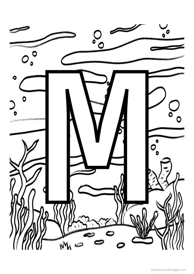 coloriage lettre m fond marin - dessin gratuit &agrave; imprimer