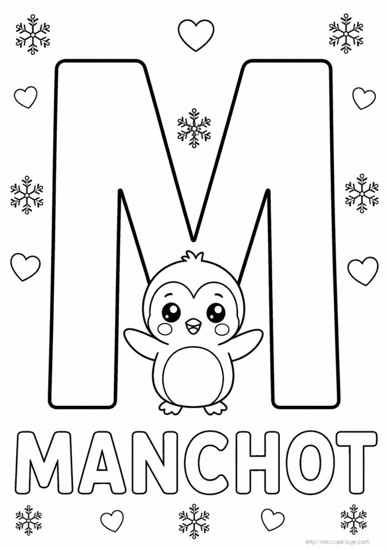 coloriage lettre m manchot - dessin gratuit &agrave; imprimer