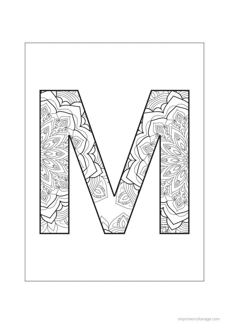 coloriage lettre m mandala fleuri - dessin gratuit &agrave; imprimer