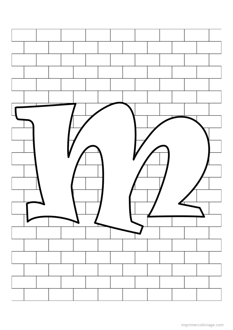 coloriage lettre m mur de briques - dessin gratuit &agrave; imprimer