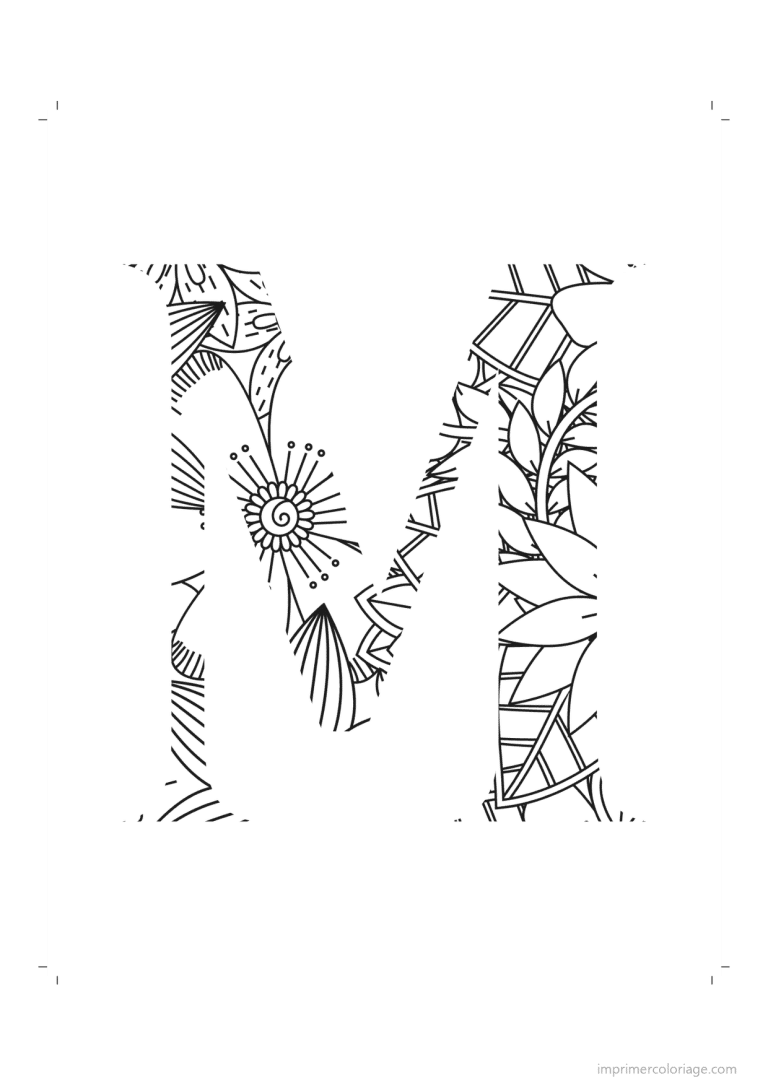 coloriage lettre m zentangle - dessin gratuit &agrave; imprimer