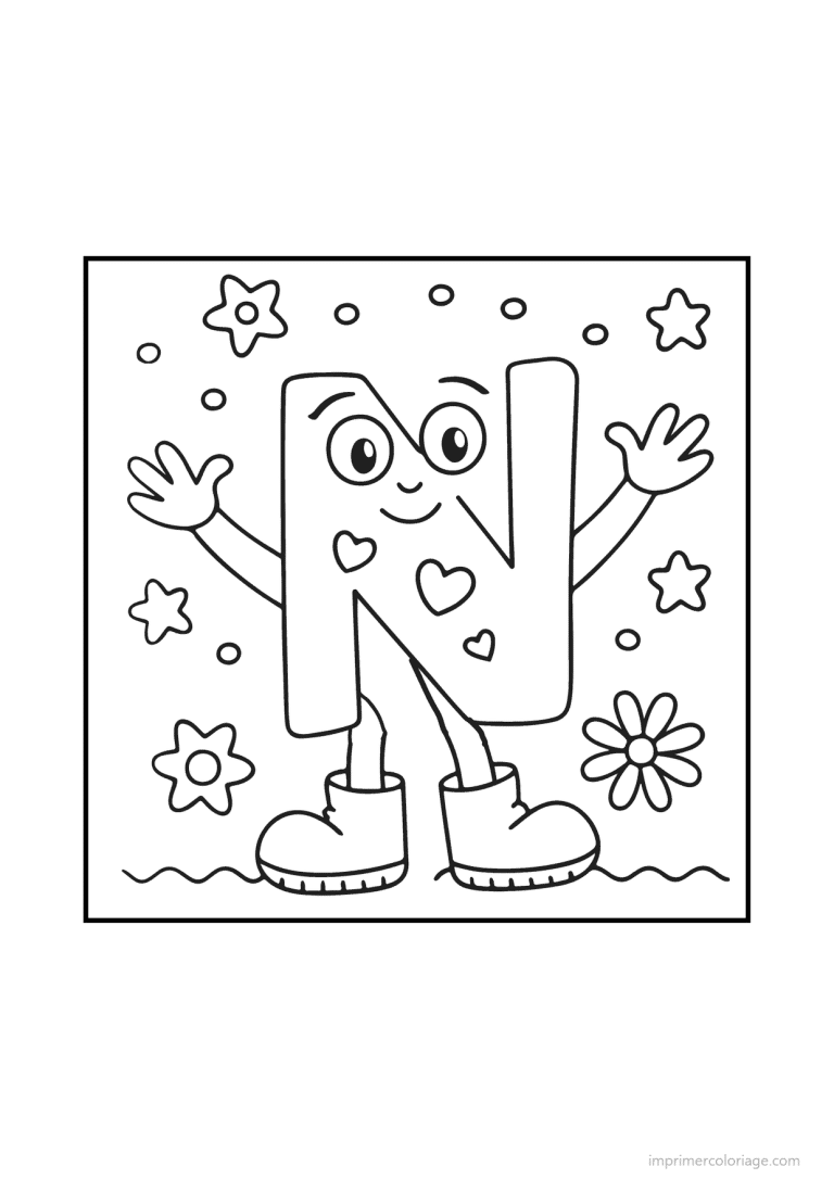 coloriage lettre n bonhomme doodle - dessin gratuit &agrave; imprimer
