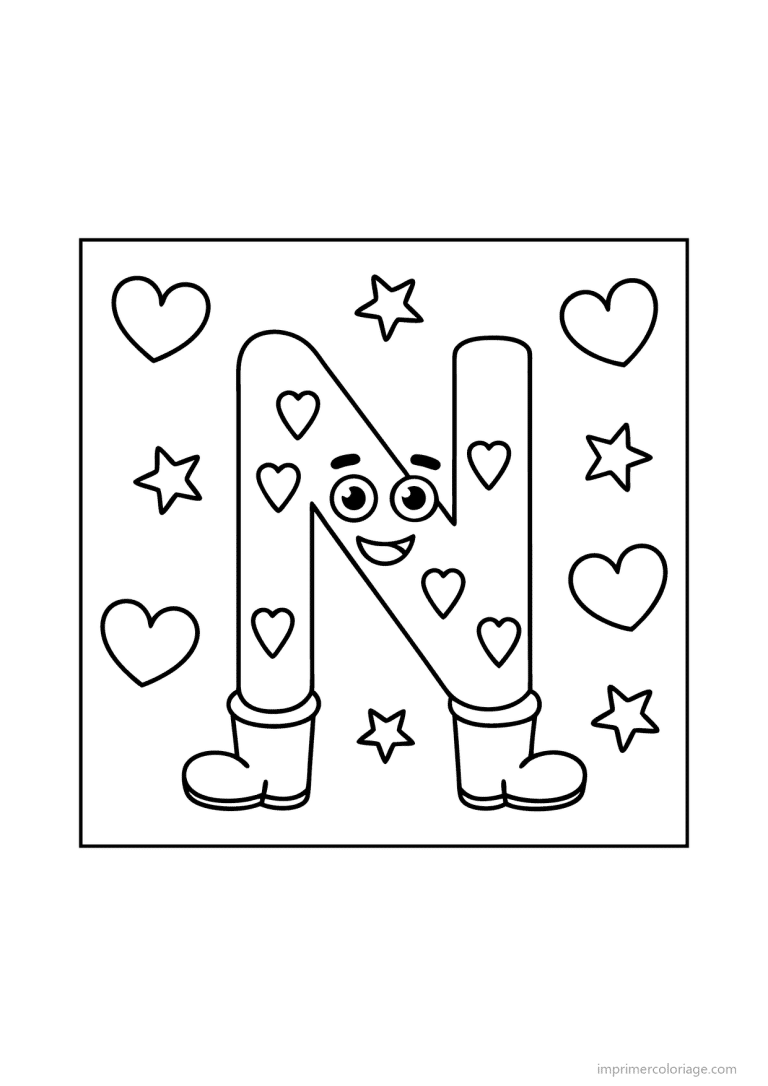 coloriage lettre n bonhomme etoiles - dessin gratuit &agrave; imprimer