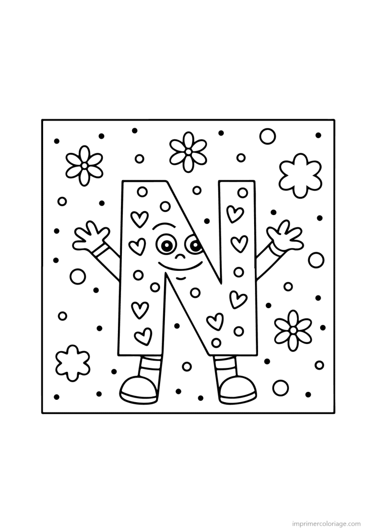 coloriage lettre n bonhomme fleurs - dessin gratuit &agrave; imprimer