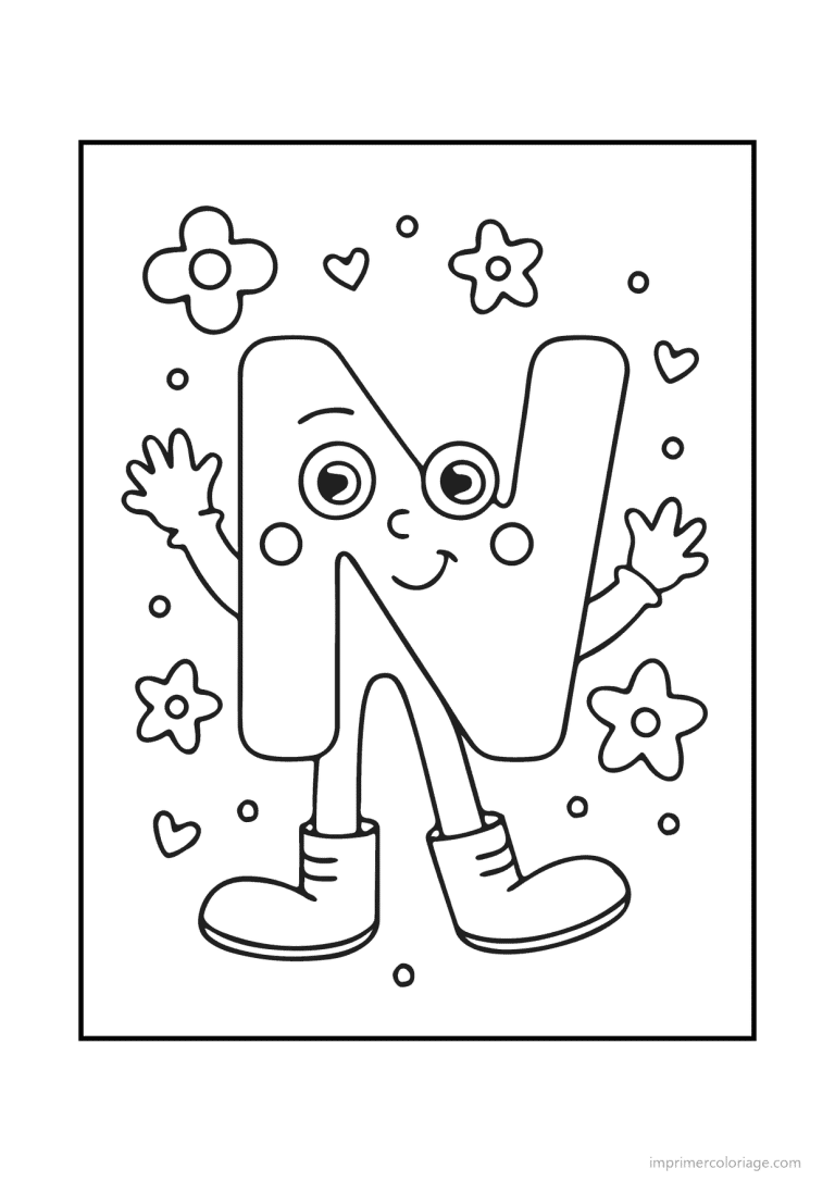 coloriage lettre n bonhomme souriant - dessin gratuit &agrave; imprimer