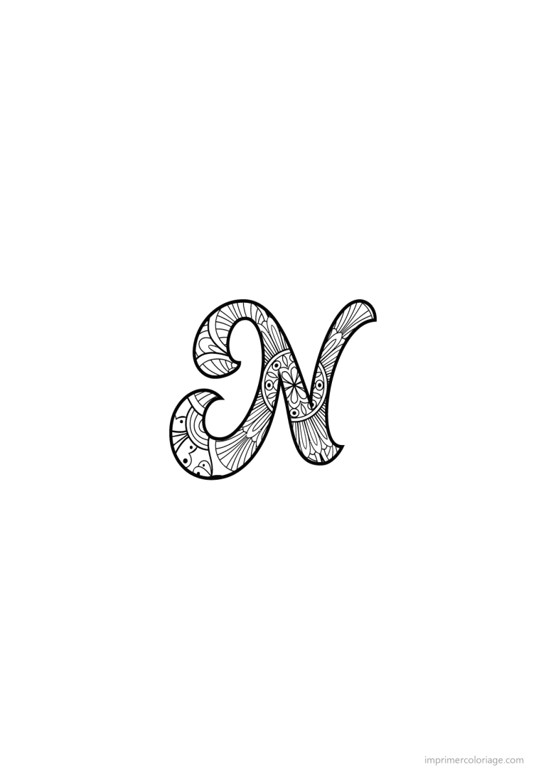 coloriage lettre n calligraphie - dessin gratuit &agrave; imprimer