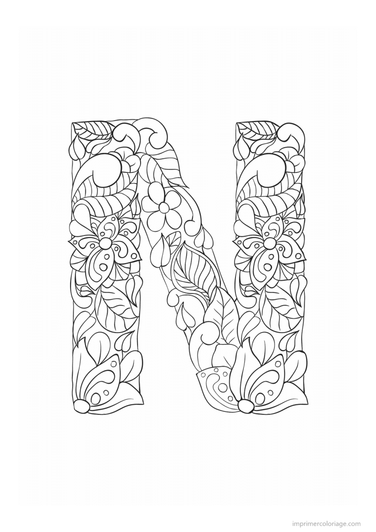 coloriage lettre n fleurs zen - dessin gratuit &agrave; imprimer