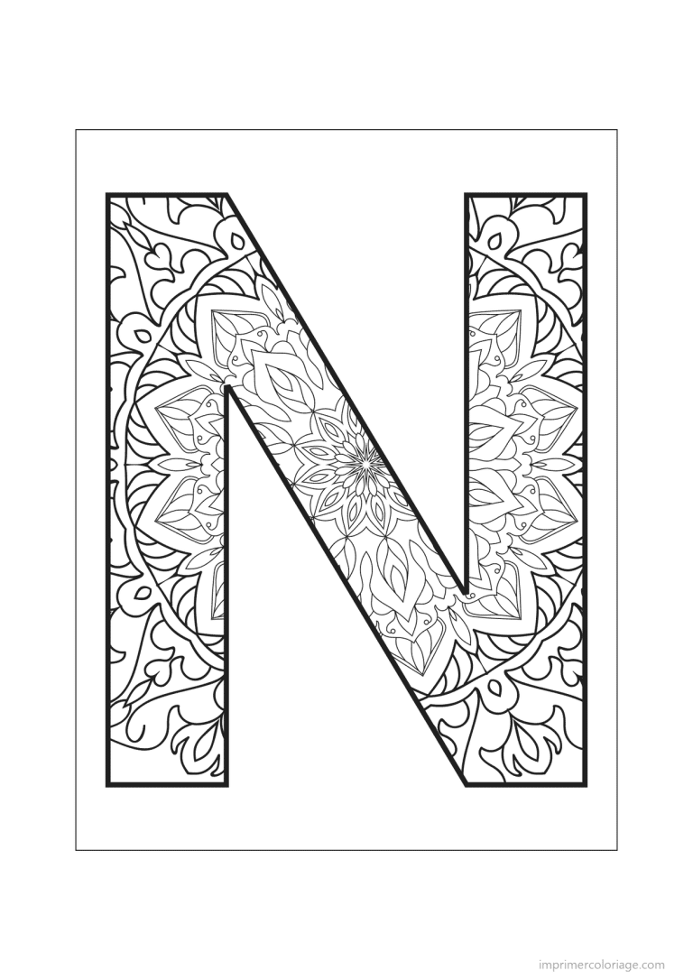 coloriage lettre n mandala - dessin gratuit &agrave; imprimer