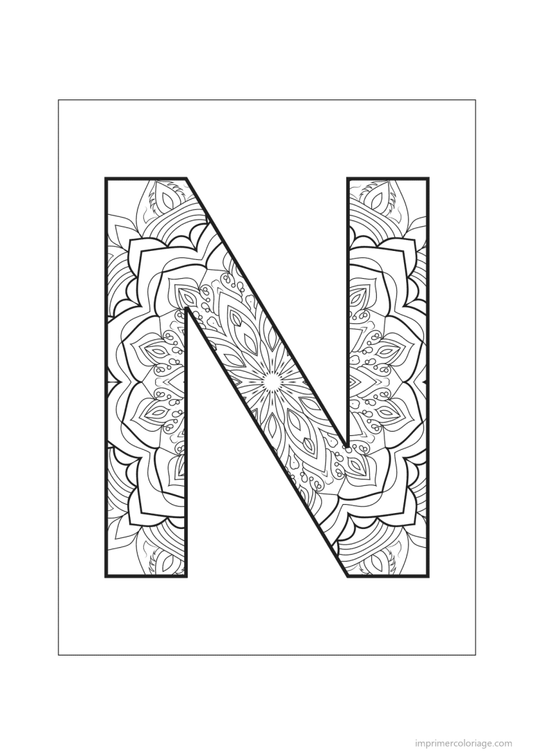 coloriage lettre n mandala fleuri - dessin gratuit &agrave; imprimer
