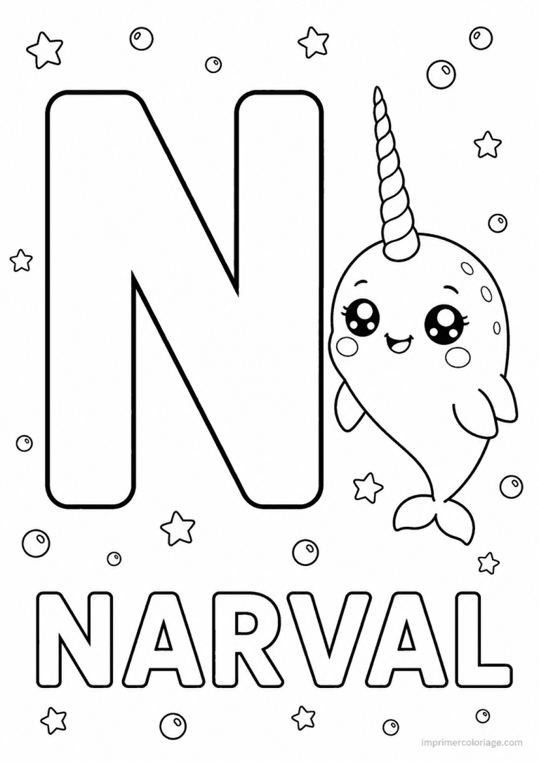 coloriage lettre n narval - dessin gratuit &agrave; imprimer