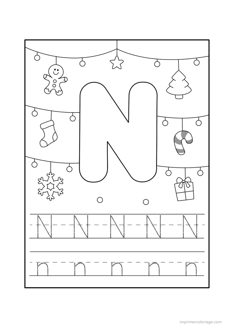 coloriage lettre n noel - dessin gratuit &agrave; imprimer