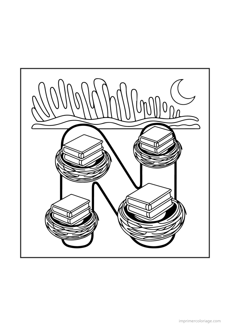 coloriage lettre n scene illustree - dessin gratuit &agrave; imprimer