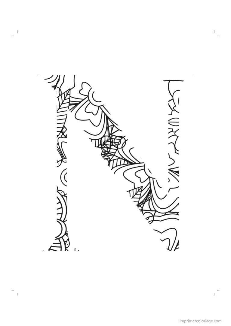 coloriage lettre n zentangle - dessin gratuit &agrave; imprimer
