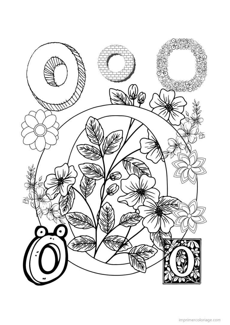 coloriage lettre o fleurs realistes - dessin gratuit &agrave; imprimer