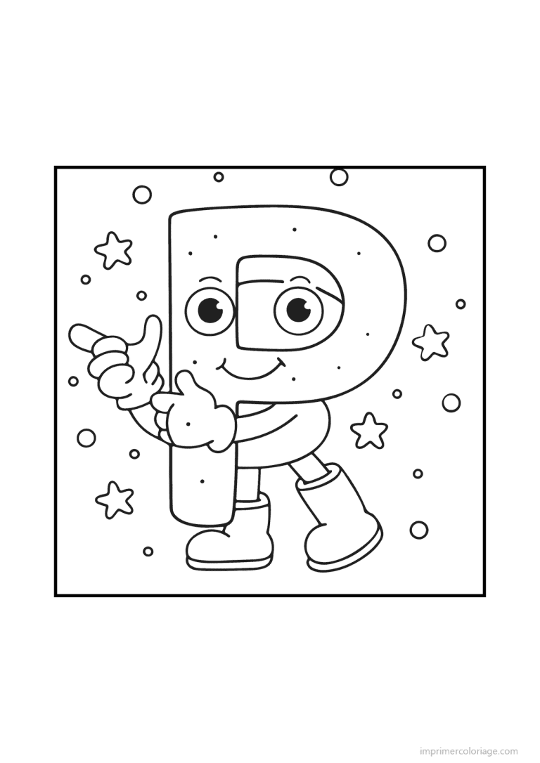 coloriage lettre p bonhomme doodle - dessin gratuit &agrave; imprimer