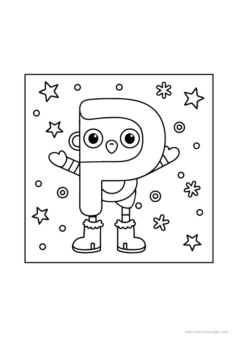 coloriage lettre p bonhomme etoiles - dessin gratuit &agrave; imprimer