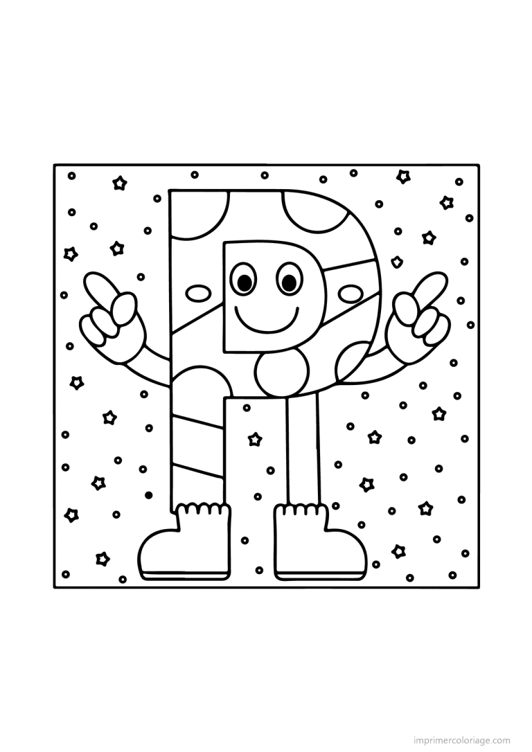 coloriage lettre p bonhomme fleurs - dessin gratuit &agrave; imprimer