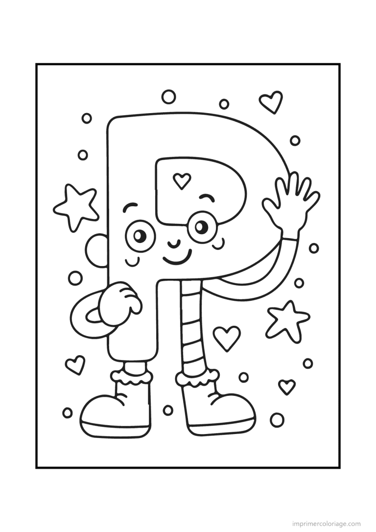coloriage lettre p bonhomme souriant - dessin gratuit &agrave; imprimer