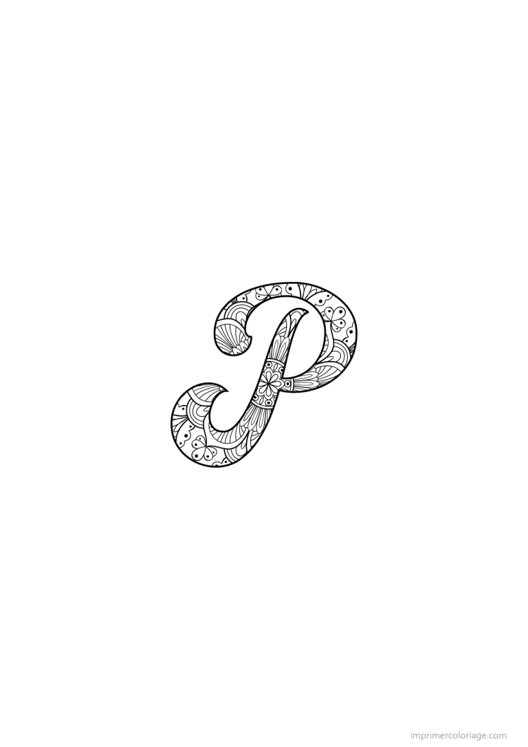 coloriage lettre p calligraphie - dessin gratuit &agrave; imprimer