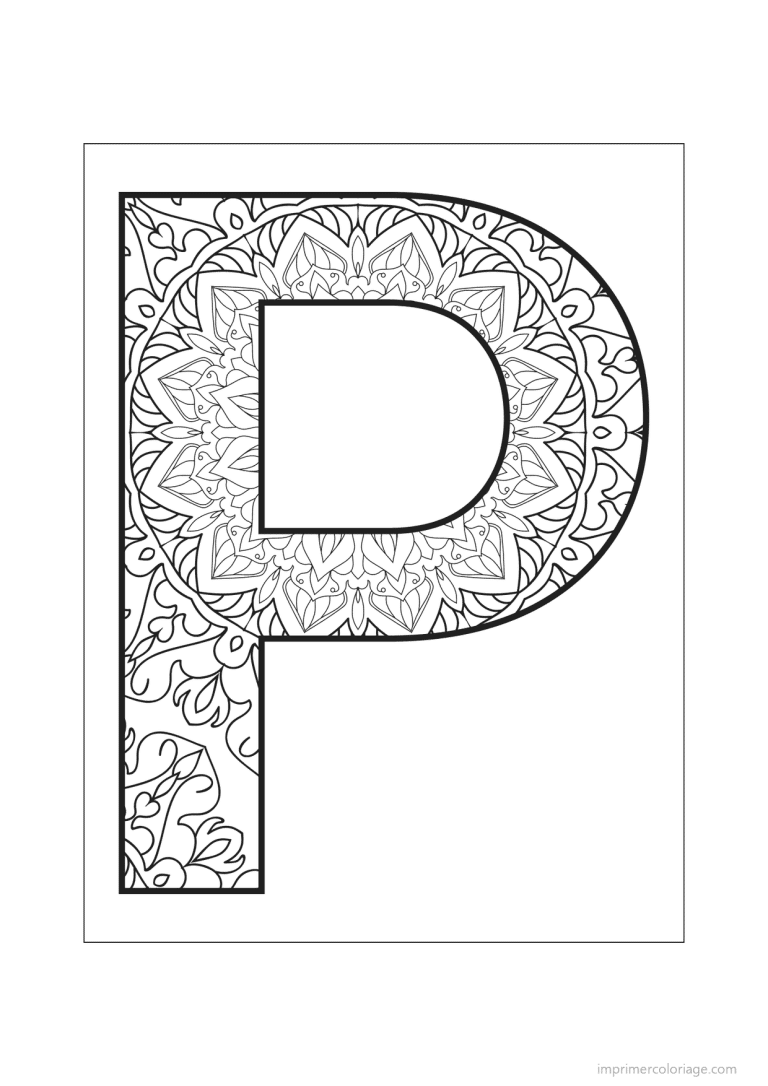 coloriage lettre p mandala - dessin gratuit &agrave; imprimer