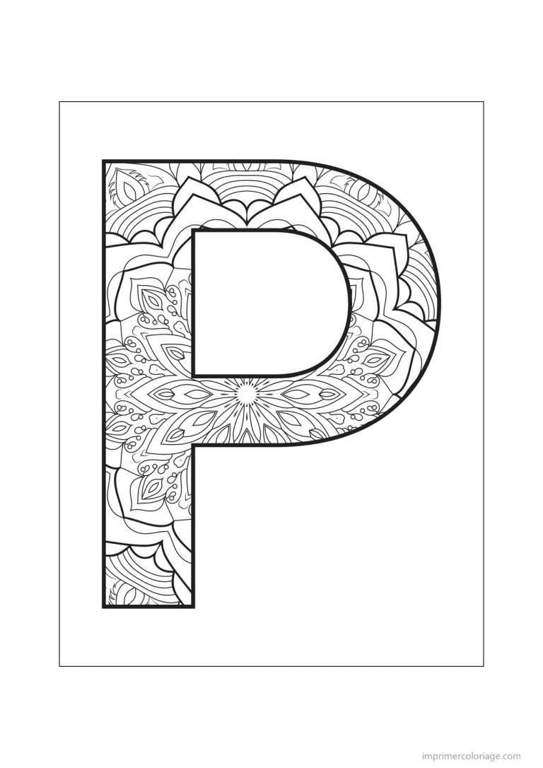 coloriage lettre p mandala fleuri - dessin gratuit &agrave; imprimer