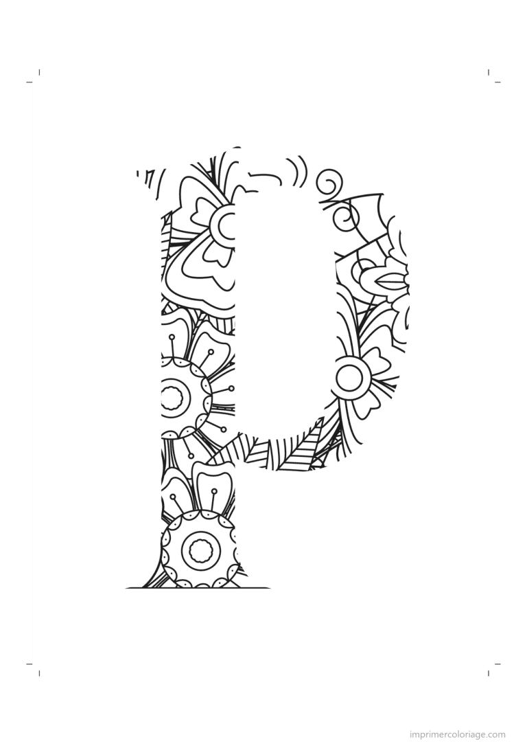 coloriage lettre p minuscule zentangle - dessin gratuit &agrave; imprimer