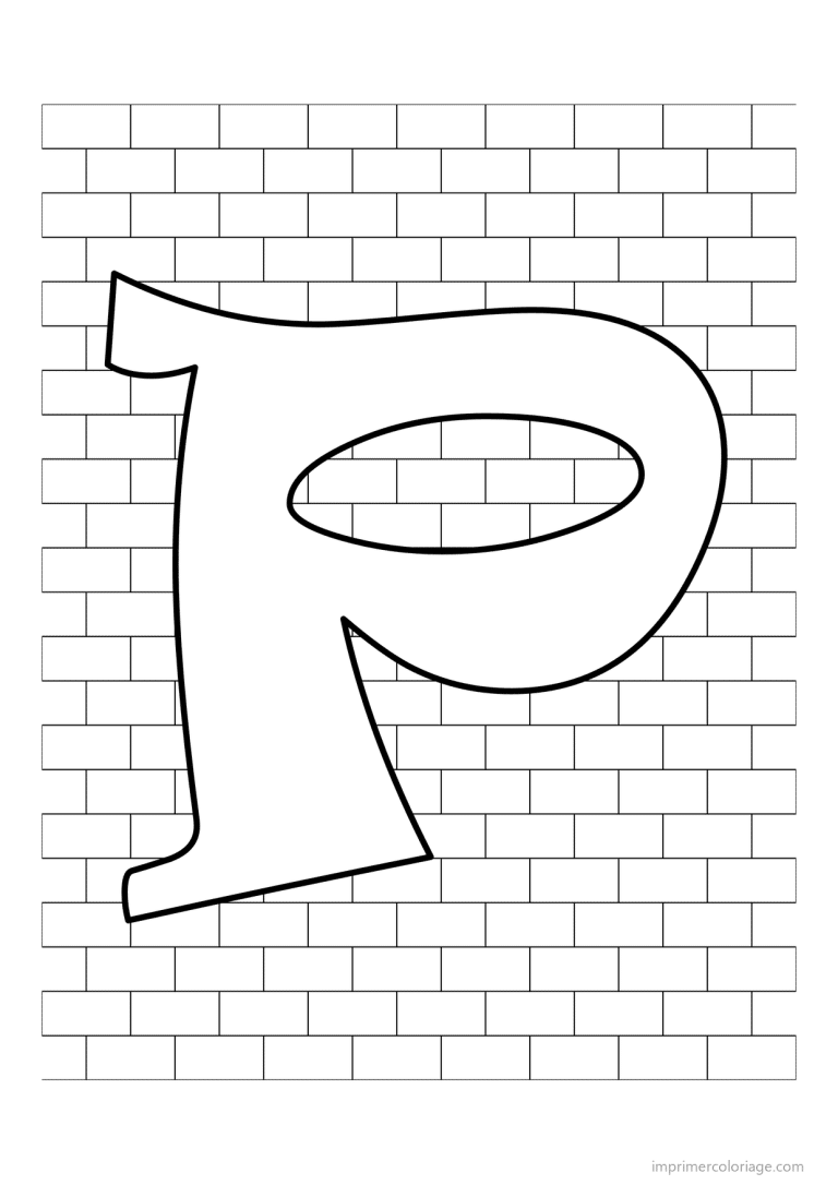 coloriage lettre p mur de briques - dessin gratuit &agrave; imprimer