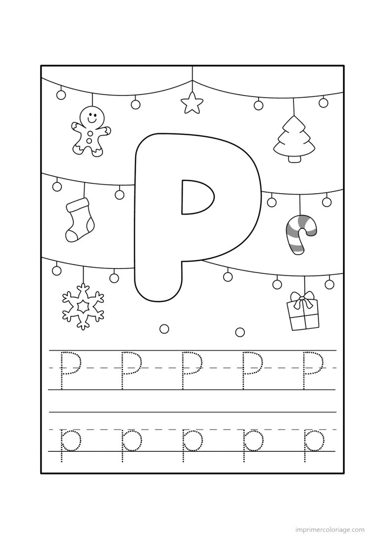 coloriage lettre p noel - dessin gratuit &agrave; imprimer