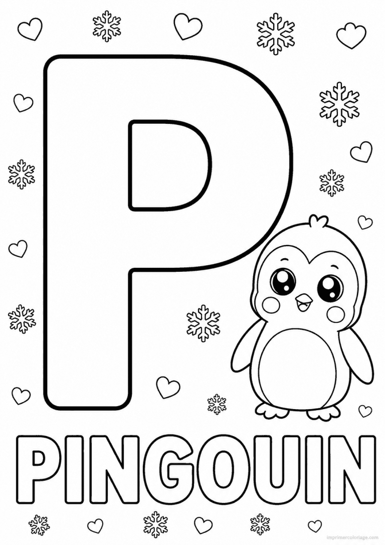 coloriage lettre p pingouin - dessin gratuit &agrave; imprimer