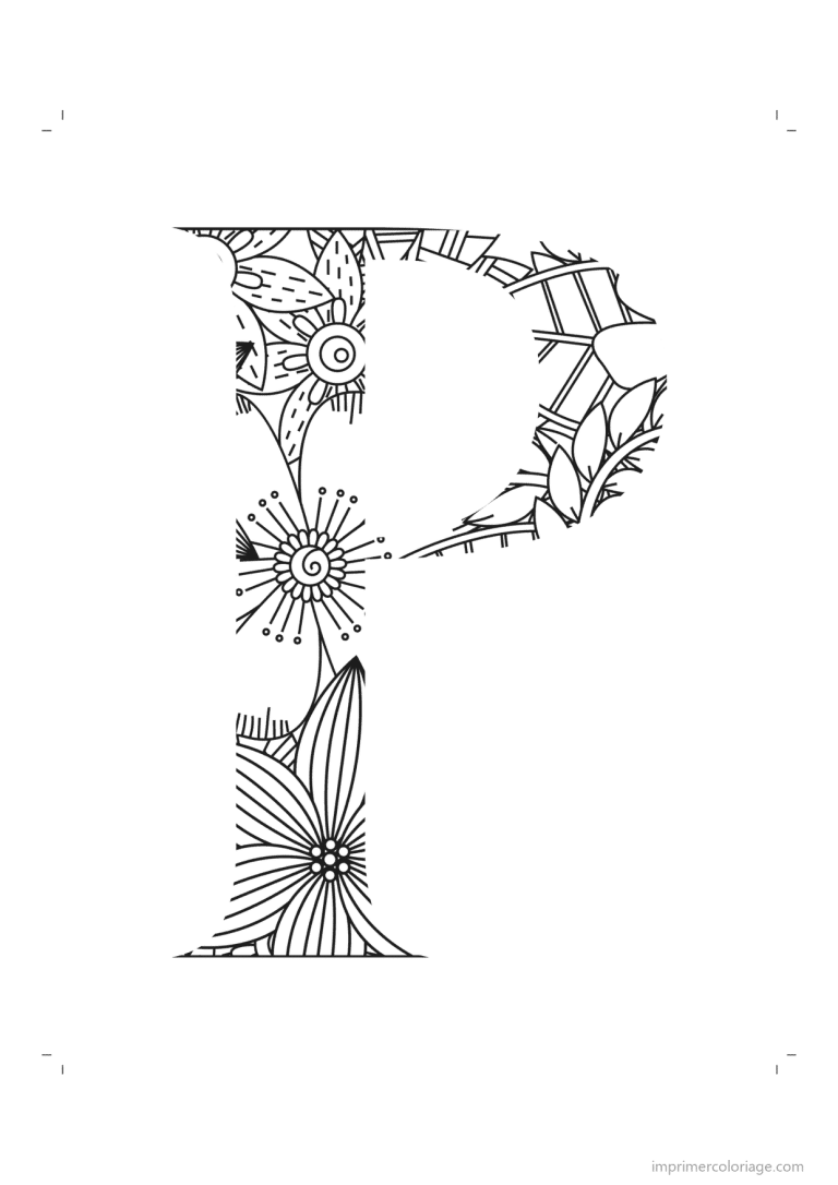 coloriage lettre p zentangle - dessin gratuit &agrave; imprimer