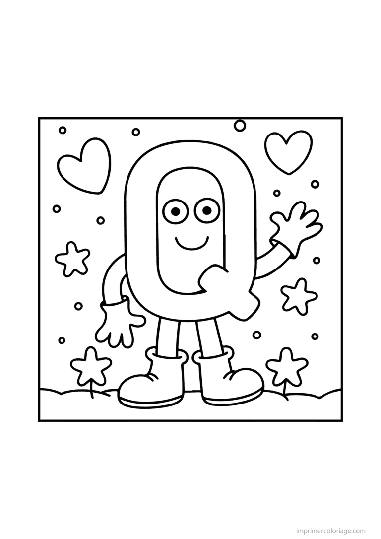 coloriage lettre q bonhomme doodle - dessin gratuit &agrave; imprimer