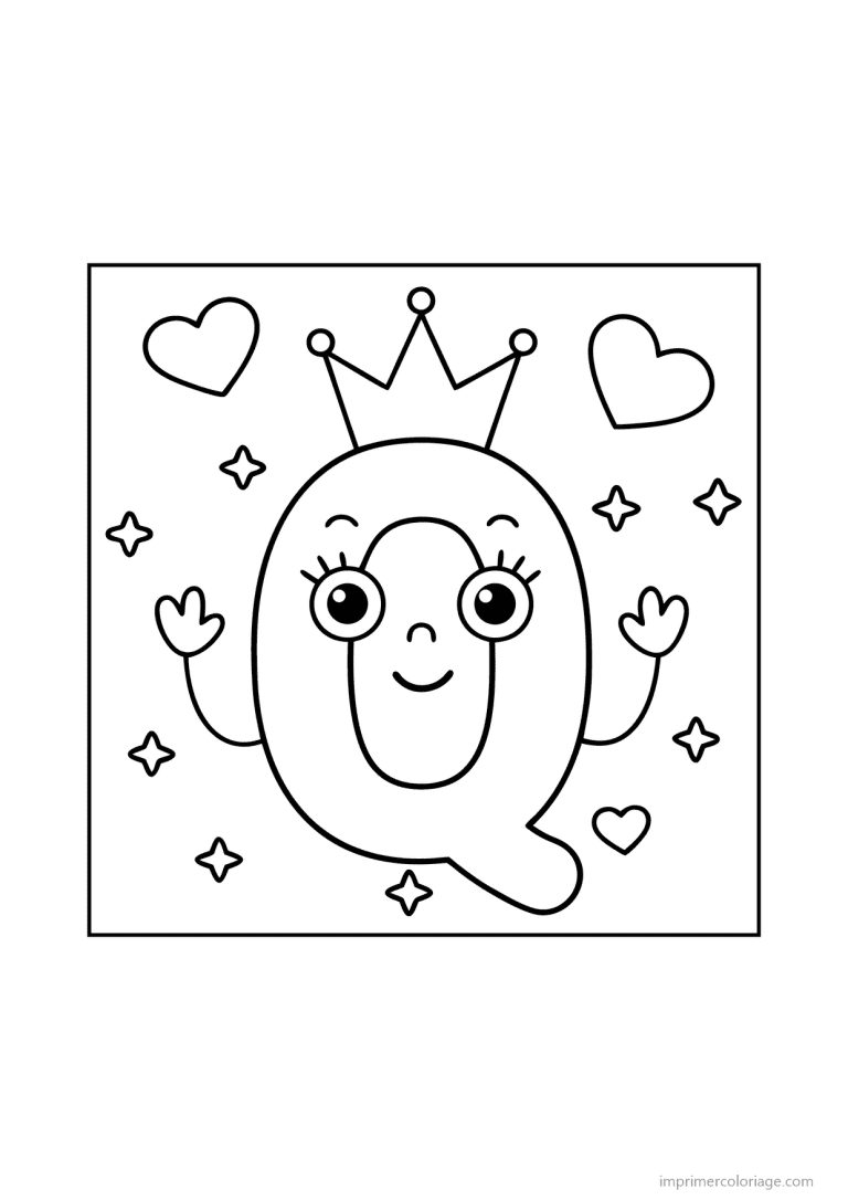 coloriage lettre q bonhomme etoiles - dessin gratuit &agrave; imprimer